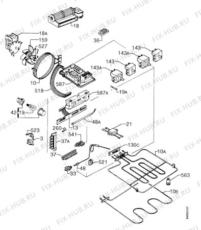 Взрыв-схема плиты (духовки) Zanussi HM596WE - Схема узла Functional parts